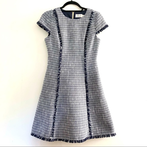 Eliza J Tweed Fringe Cap Sleeve Mini Dress 2